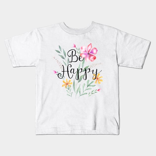 Be Happy, colourful flowers Kids T-Shirt by LatiendadeAryam